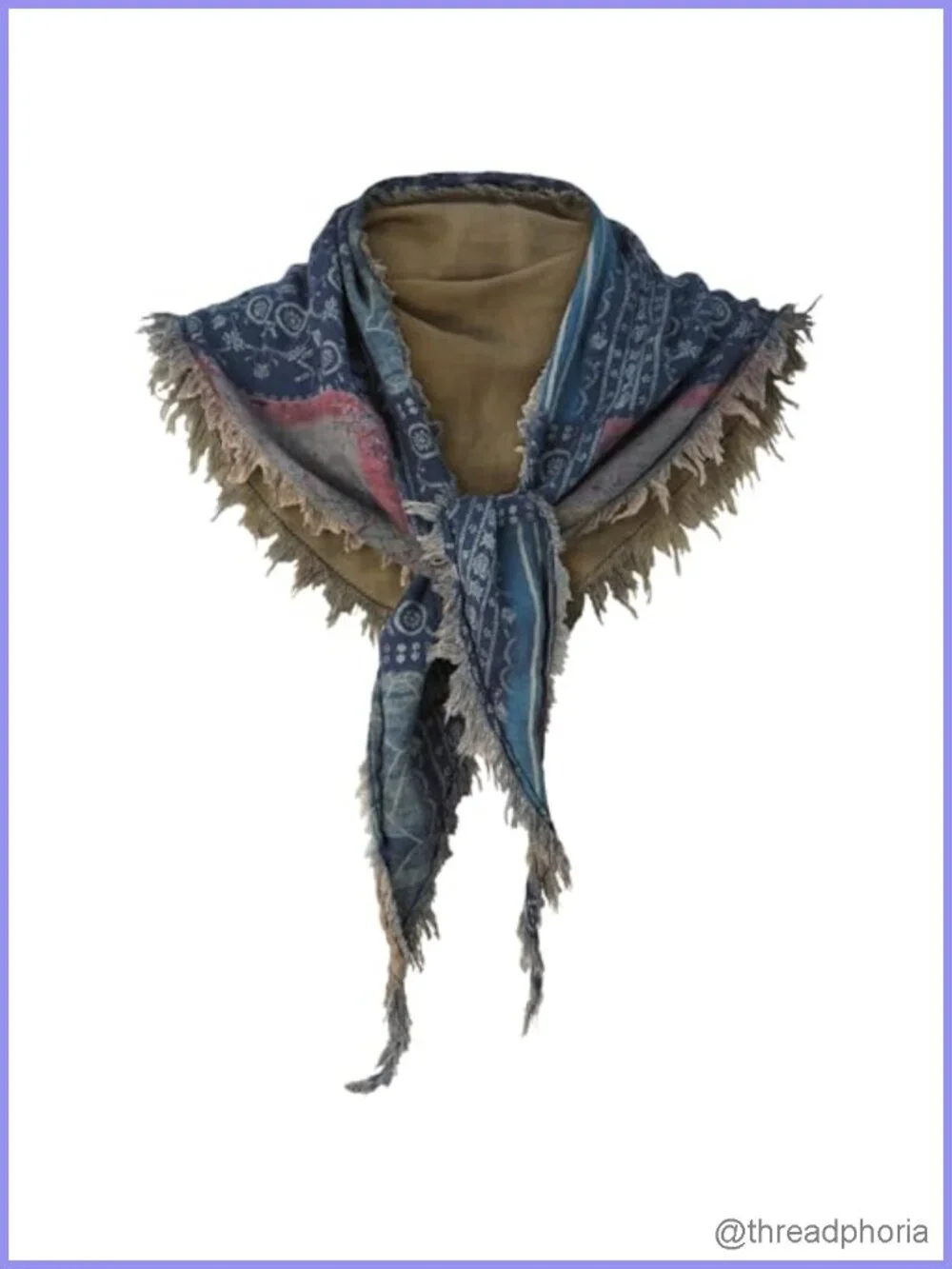 Women Vintage Cotton Triangle Scarf Floral Print Raw Fringe Edge Bandana